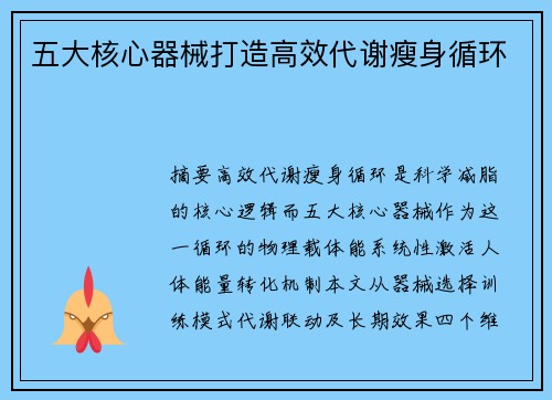 五大核心器械打造高效代谢瘦身循环