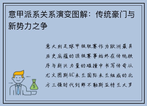 意甲派系关系演变图解：传统豪门与新势力之争