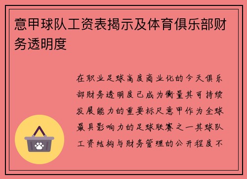 意甲球队工资表揭示及体育俱乐部财务透明度